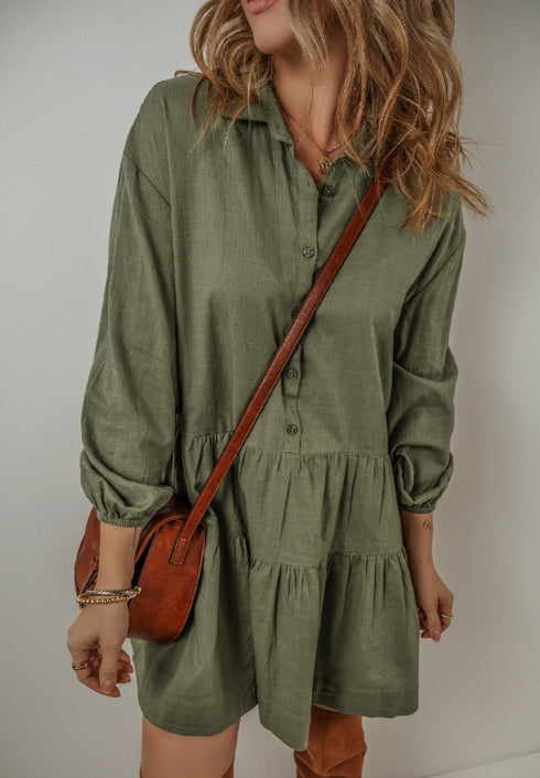 tiered-collared-neck-balloon-sleeve-shirt-dress OhSoStyled - Sophia's Style-4